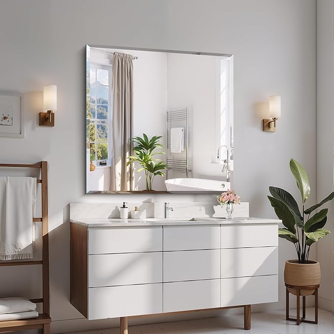 CILIBER Beveled Mirror, 36x36 inch Square Bathroom Mirrors - Image 5