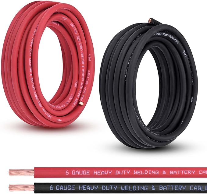 Shirbly 6 Gauge Battery Cable, 30FT Red + 30FT Black 6 AWG Pure Copper Wire by Shirbly