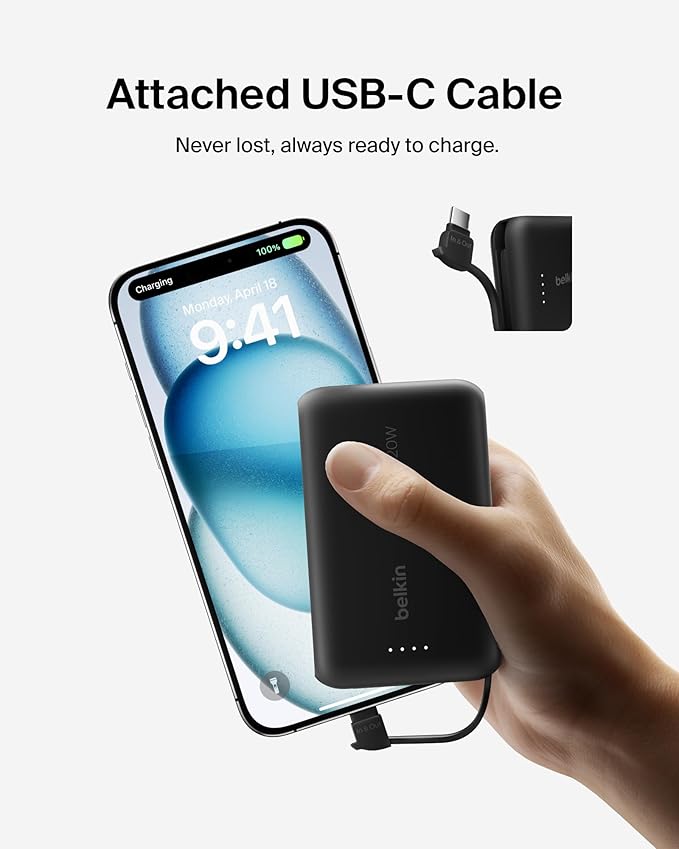 Belkin Portable Charger, Power Bank 10000 mAh w/Integrated Cable - 20W Fast - Image 9