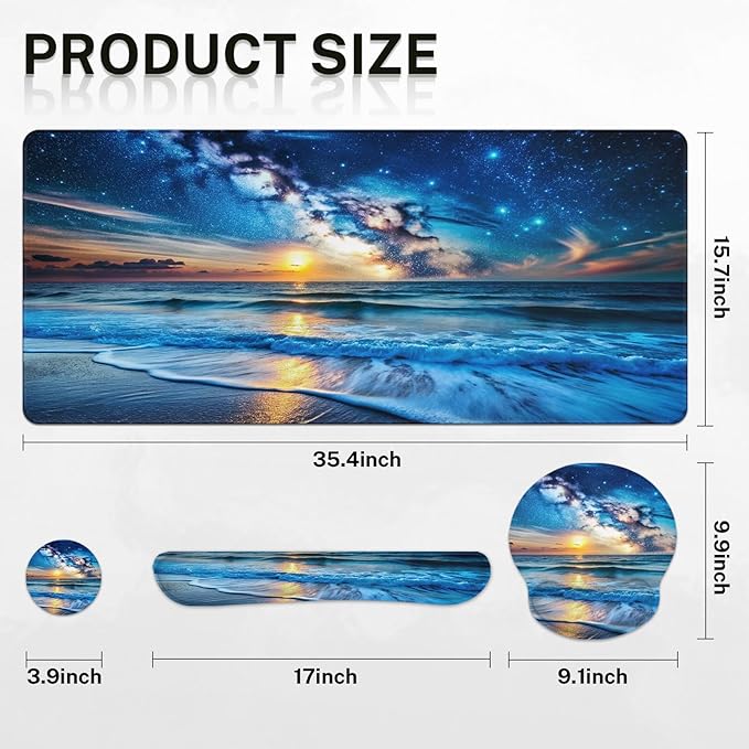 Britimes Blue Sea and Starry Sky Keyboard Mouse Pad Set 4in1 Large - Image 2