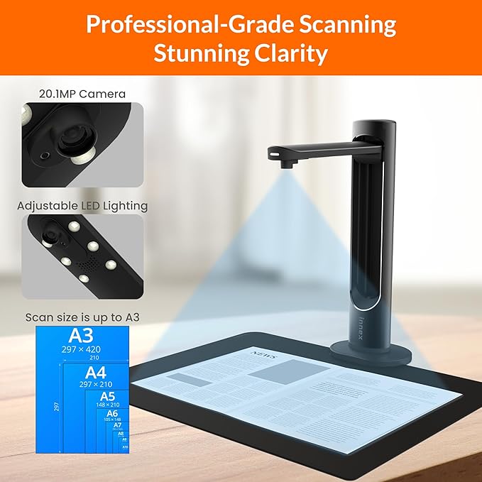 Innex DS200 Professional USB Book Scanner, A3 Document scan, 120+ Language OCR - Image 3
