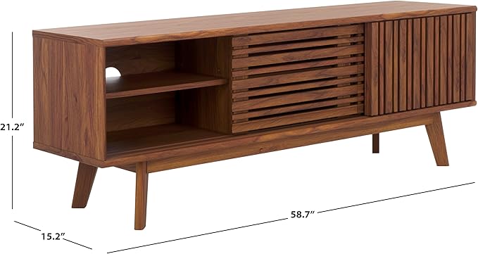 SAFAVIEH ESMA TV Stand for up to 65" Flatscreen – Walnut Brown, Sliding Doors - Image 5