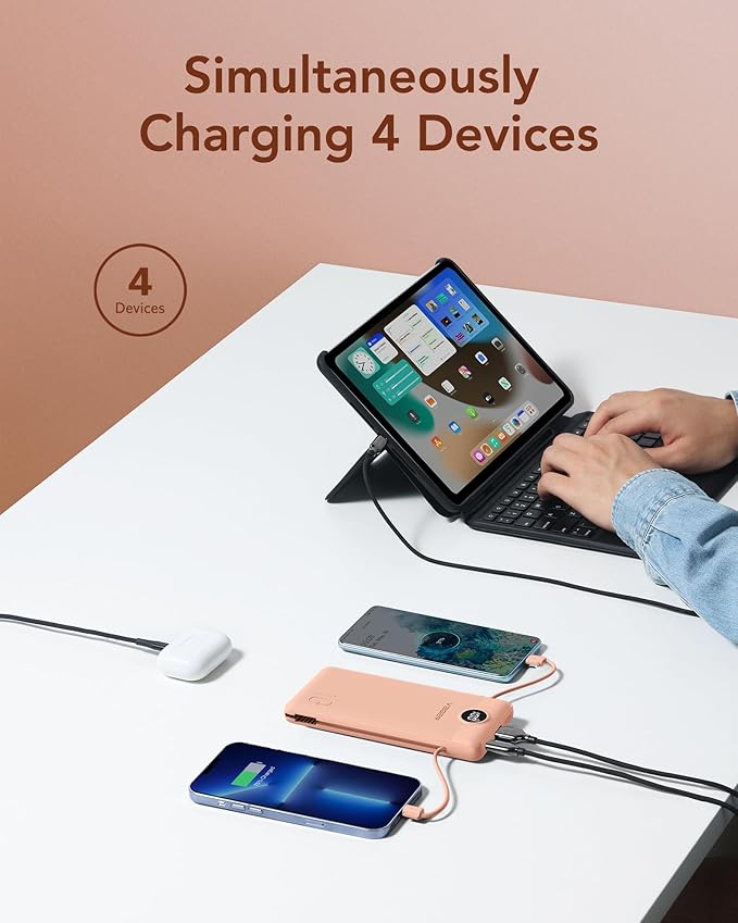 VEGER Portable Charger for iPhone Built in Cables and Wall Plug, 10000mah Slim - Image 8