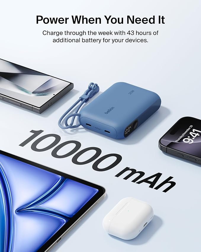 Belkin Portable Charger, Slim USB-C Power Bank 10, 000mAh w/ 2 USB-C Ports - Image 4