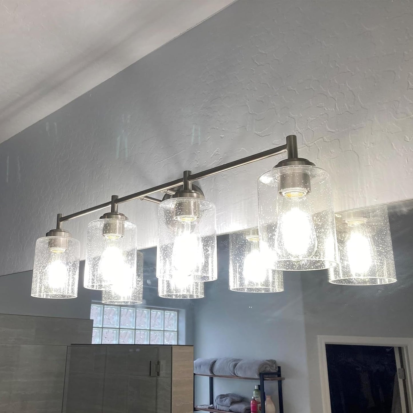 3 Pack Seeded Glass Lamp Shade Replacement, 5.7 in Height, 4.72 in Diameter, 1.7inch Fitter Opening, Bubble Seeded Glass Replacement for Wall sconces, Chandeliers and Bathroom Vanity Lights.