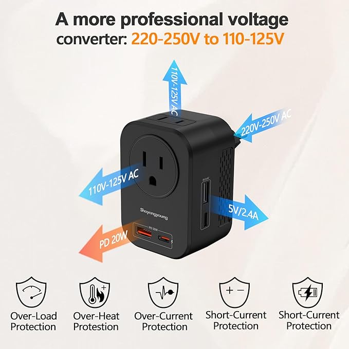 Shayangyoung 220V to 110V 20W PD Voltage Converter US to Europe International - Image 2