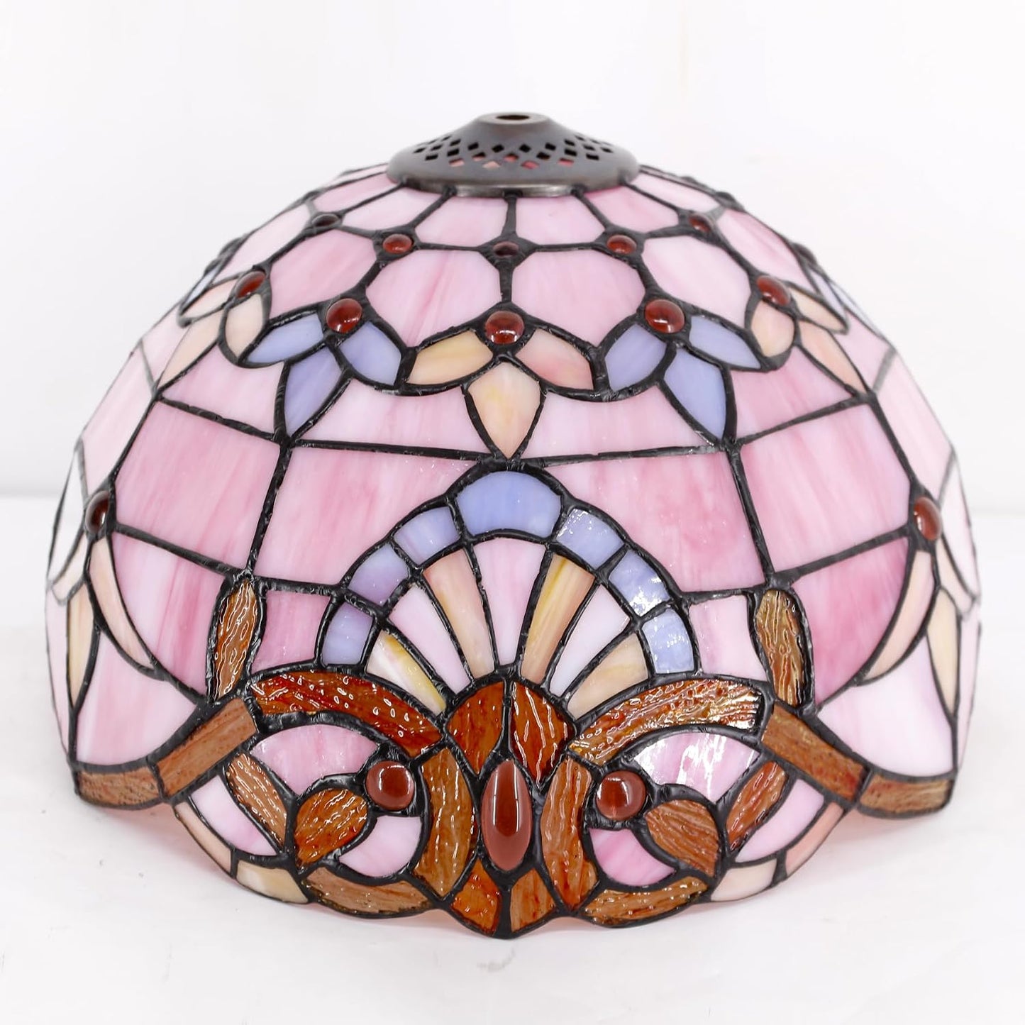 WERFACTORY Tiffany Lamp Bedside Pink Stained Glass Table Lamp 18 Inch Tall | 12X12X18 Inch Pink Baroque Style Lavender Reading Desk Light Decor Bedroom Living Room Home Office S003P Series