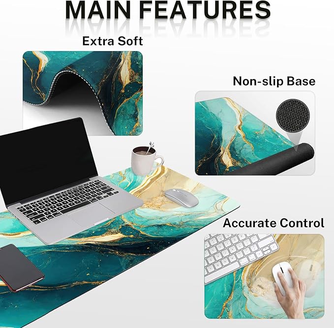 Britimes Green and Gold Marble Keyboard Mouse Pad Set 4in1 Large - Image 3