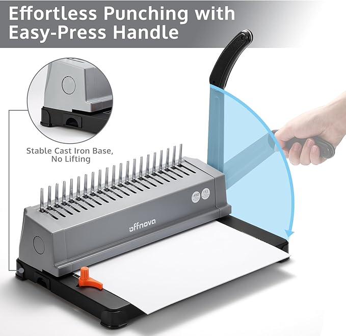 OFFNOVA Binding Machine, 21-Hole 450 Sheets Paper Comb Punch Binder Machine - Image 3