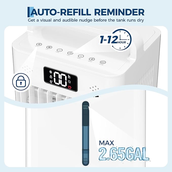 Portable Evaporative Air Cooler, 2.6Gal Touch Screen Cooler Fan - Image 2