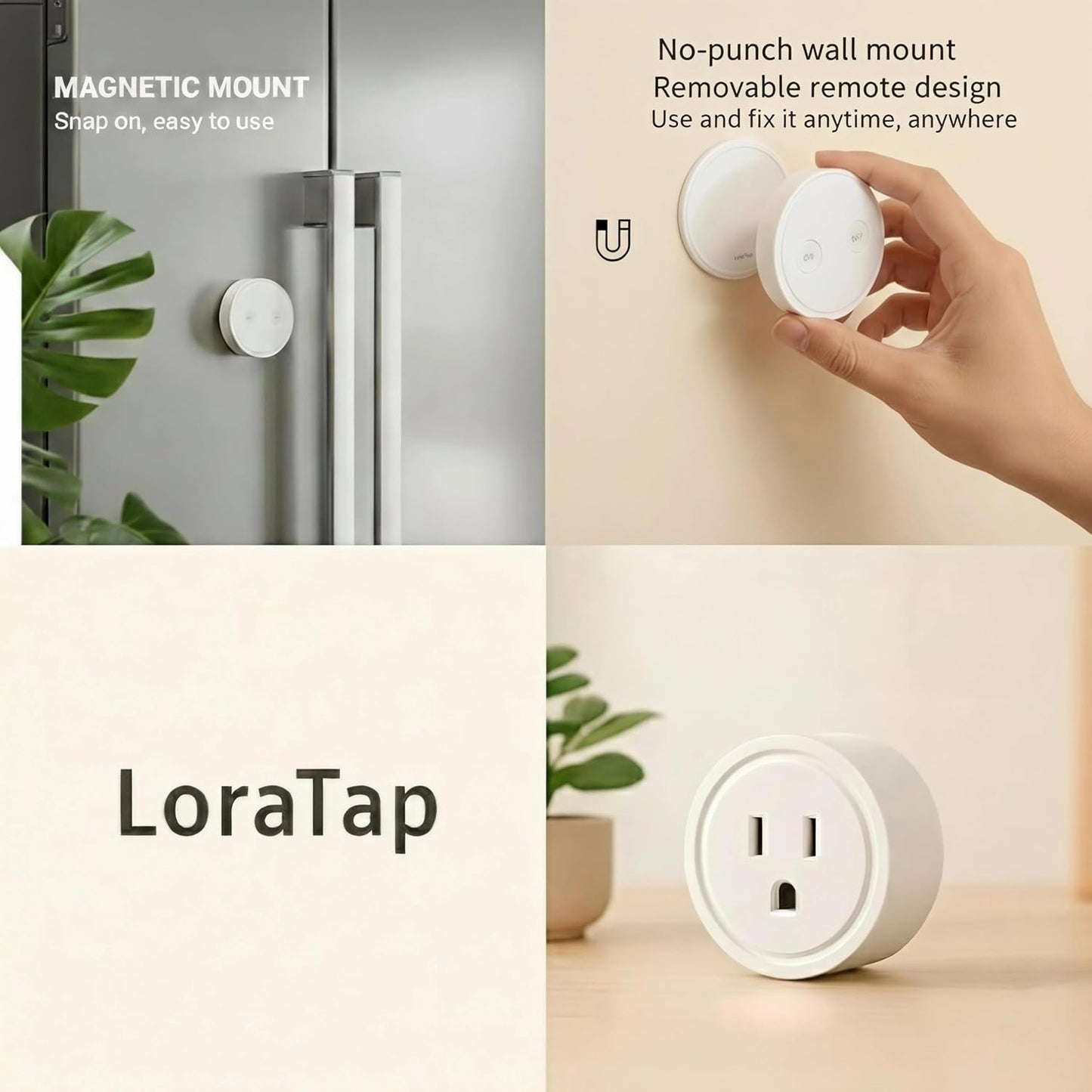 LoraTap Mini Remote Control Outlet Plug Adapter, 656ft Range Wireless Light Switch for Household Appliances, No Hub Required, 10A/1100W, White