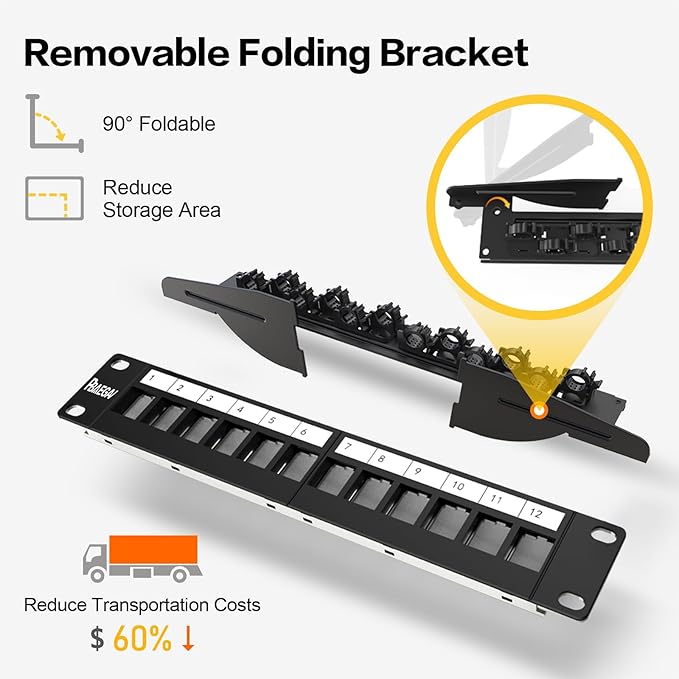 PBAEGAV 12 Port Patch Panel Blank UTP/STP 1U 19“ Keystone Patch Panel - Image 2