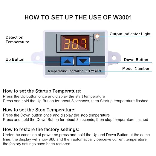 XH-W3001 Digital LED Temperature Controller Module Digital Thermostat Switch - Image 3