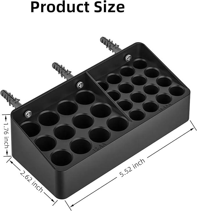 RUDDLIN Battery Storage Organizer Battery Storage Box Black Fits 16 AAA & 12 AA - Image 2