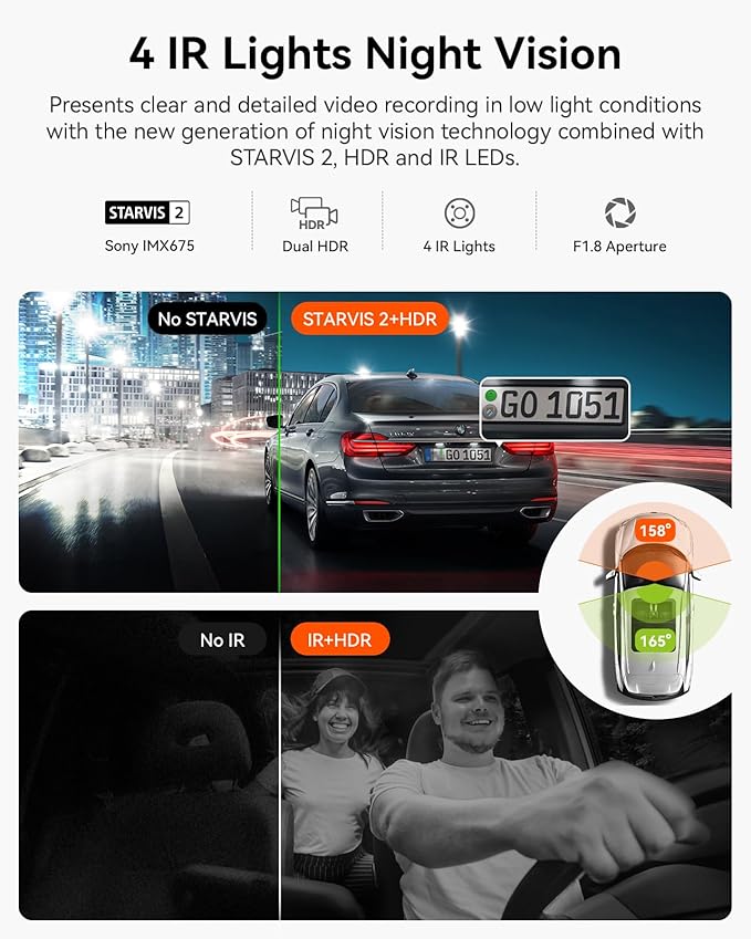 Vantrue N2X 2.7K Dash Cam Front and Inside, 5G WiFi Dual Dash Camera - Image 3