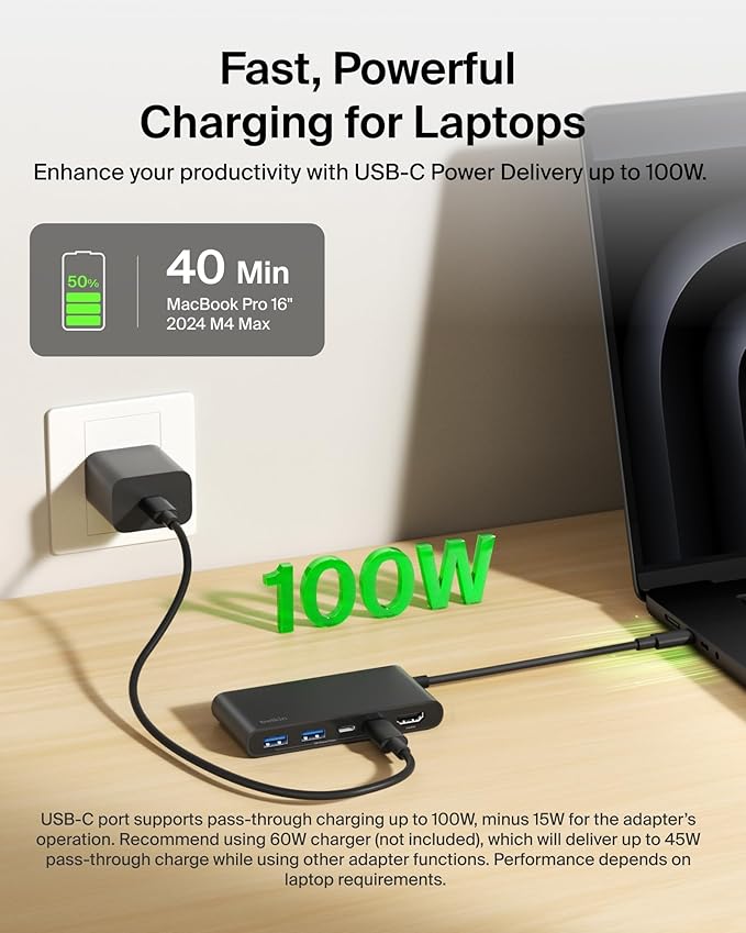 Belkin USB C Hub, 5-Port Hub w/ 4K HDMI Display @ 60Hz, 100W Power Delivery - Image 5