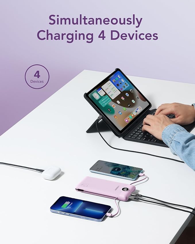 VEGER Portable Charger for iPhone Built in Cables and Wall Plug, 10000mah Slim - Image 4