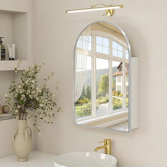 Arched Medicine Cabinet with Mirror, Bath Vanity Mirror with Storage, Aluminum by FunFurnitureFollowLife