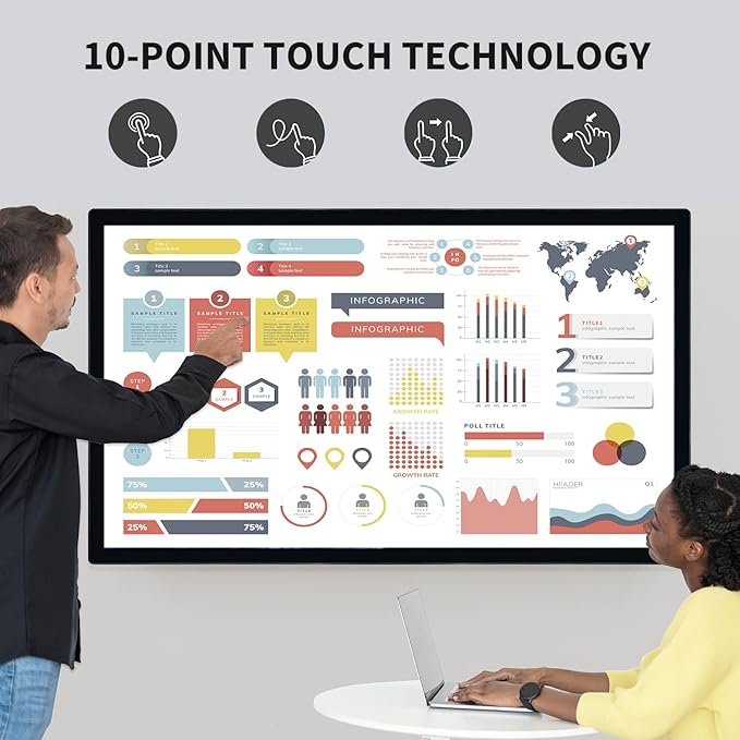 TouchWo 55" Interactive Touchscreen Monitor, Smart Board FHD 1080P Display - Image 2