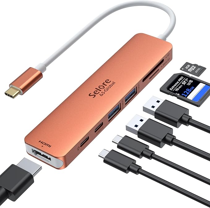 USB C Hub HDMI Adapter for MacBook Pro/Air, 7 in 1 USBC Dongle by SeloreS-Global