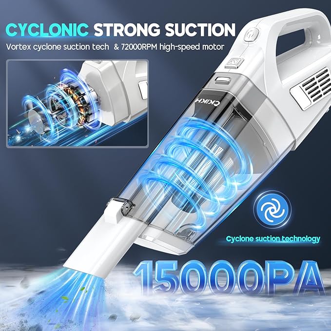 CKIKH Handheld Vacuum Cordless, 15000PA Strong Suction Hand Held Car Vacuum - Image 2