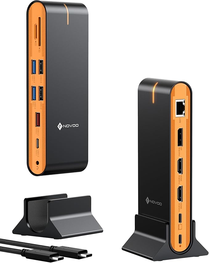 NOVOO Laptop Docking Station Dual Monitor, 15 in 1 Triple Display, 8K@30Hz DP by NOVOO