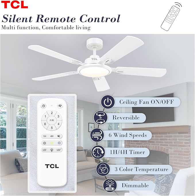 TCL Ceiling Fans with Lights, 52 Inch Ceiling Fan with Light and Remote Control - Image 2