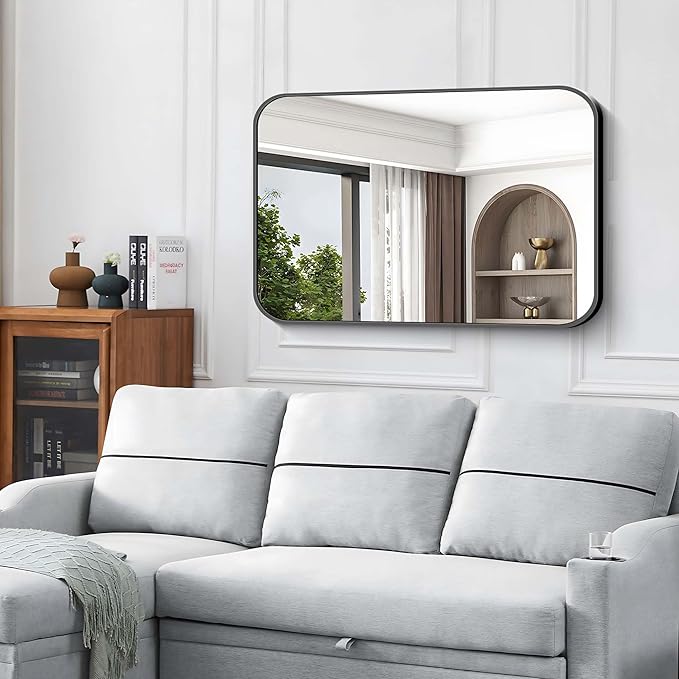 Black Bathroom Mirror, 28x42 inch Aluminum Metal Frame Rectangular Vanity Mirror - Image 4