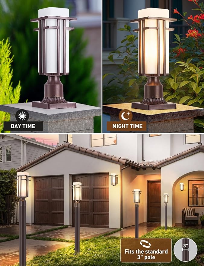 EERU Oil Rubbed Bronze Outdoor Post Lights, Waterproof Pole Mount Light Fixture - Image 2