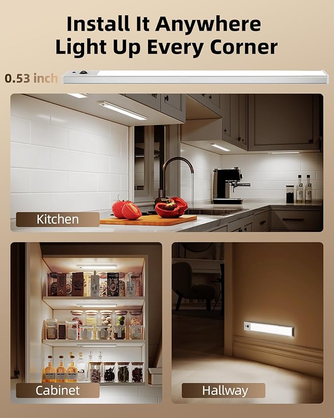 EZVALO 3 Pack Under Cabinet Lighting, 4000mAh Rechargeable Motion Sensor Light - Image 9