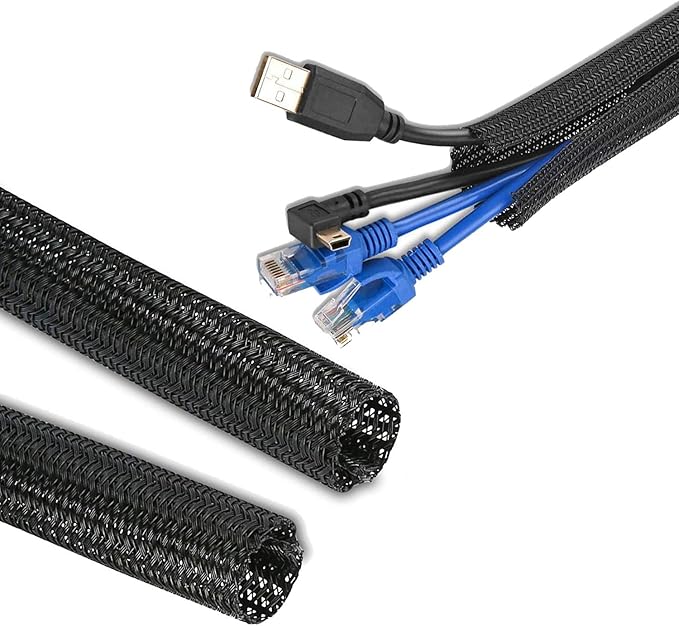 QCSIW 50ft - 1/2 Inch Heavy-Duty Braided Cable Sleeve, Split Wire Loom Tubing - Image 4