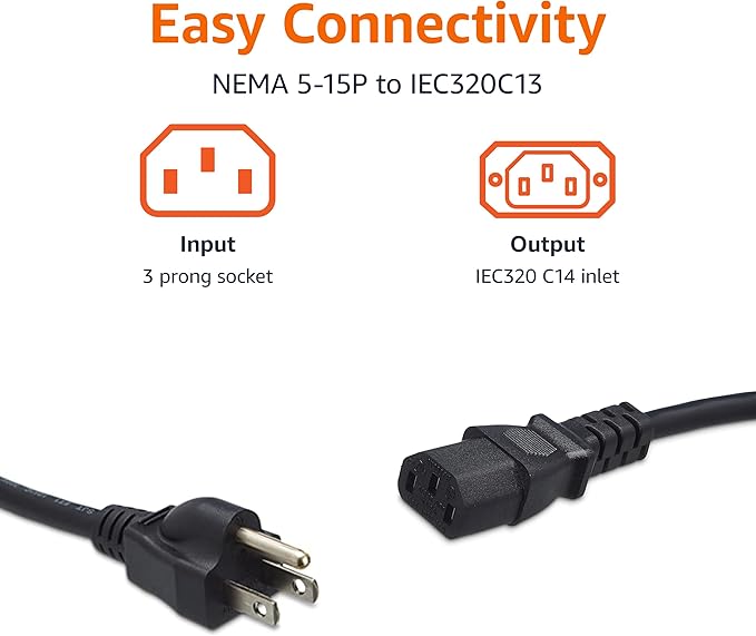 Amazon Basics PC Power Cord, 6 feet, AC Power Cord - Image 3
