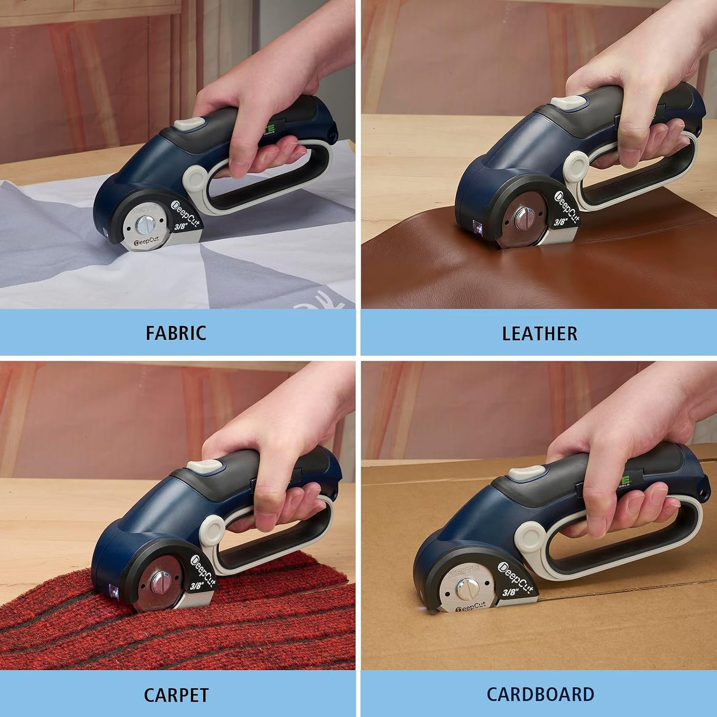 Deepcut 3/8" Electric Cardboard Cutter,Cordless Scissors with LED Light,Storage Box,Rechargeable Powerful Rotary Box Cutter with 2 Blades for Thick Cardboard, Fabric, Carpet, Leather