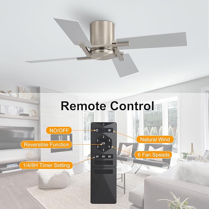 WINGBO 48 Inch Flush Mount Ceiling Fan without Light - Image 7