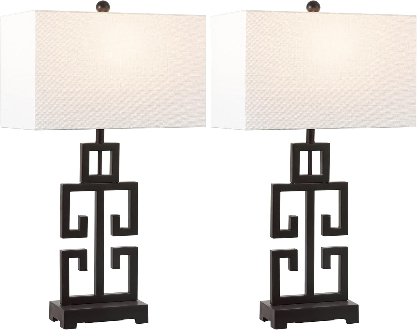 SAFAVIEH Lighting Collection – Greek Key Table Lamp Set of 2 – Oil-Rubbed Bronze Base with White Fabric Shade, LED Bulbs Included, 29-Inch Bedroom Living Room Desk Lamps (LIT4305B-SET2)