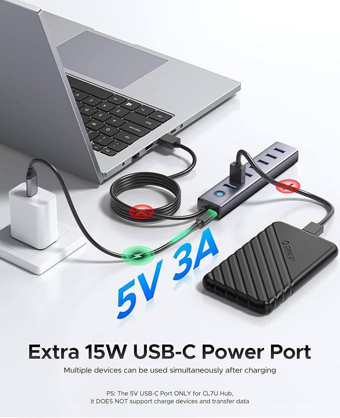 ORICO 7-Port USB 3.0 Hub, Aluminum USB Multiple Adapter, 5Gbps USB Extender USB - Image 4
