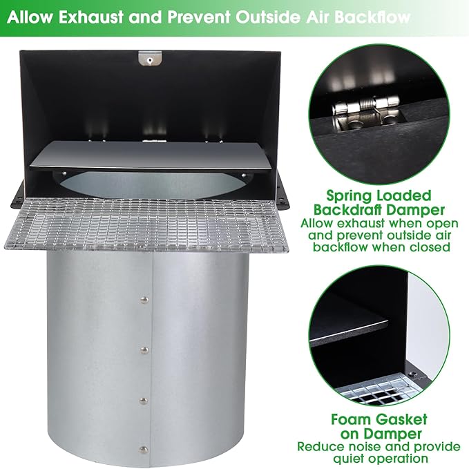8 inch Hooded Wall Vent with Screen and Damper, Wall Vent Cover Exhaust Vent - Image 5