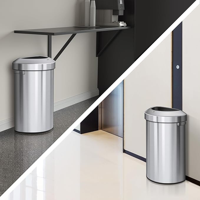 EKO Urban 16 Gallon Semi-Round Open Top Waste Bin, Stainless Steel Half Round - Image 7