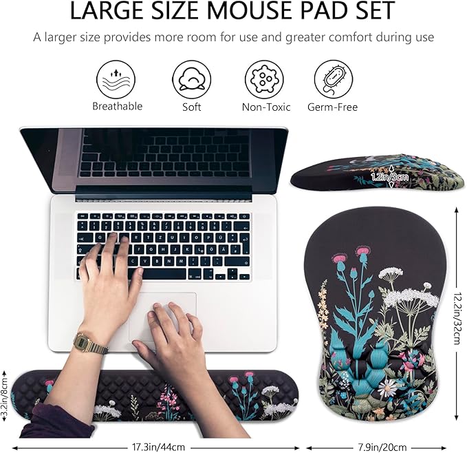 Mouse Pad Wrist Support, Laokiiy 2 in1 Keyboard Wrist Rest+ Ergonomic Mouse Pad - Image 5