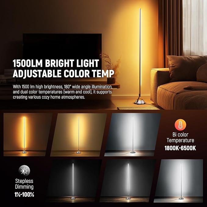 NEEWER Smart RGBW Floor Lamp, 1500lm LED Standing Corner Light Compatible - Image 4