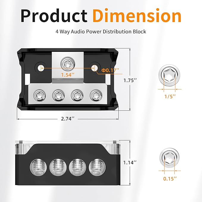 Joinfworld 4 Way Power Distribution Block Car Audio 0/2/4 Gauge Input 4/8/10 - Image 2