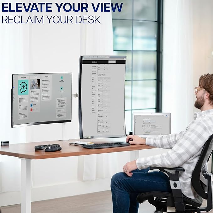 VIVO Dual Monitor Desk Mount, Heavy Duty Fully Adjustable Stand, Fits 2 LCD LED - Image 9