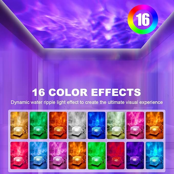 ACENZ Ocean Wave Projector Light, 16 Colors Ocean Lamp Water Ripple Cube Night - Image 6