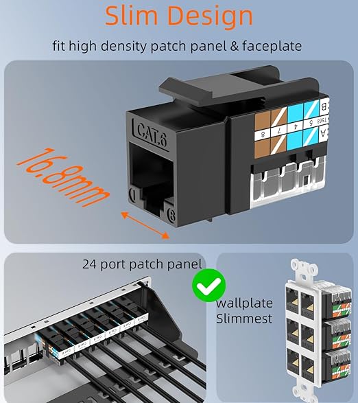 Rapink RJ45 Keystone Jack Cat6 10G Support, Keystone Jacks UTP 25 Pack - Image 2