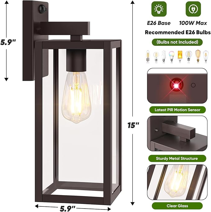 BesLowe Upgraded Motion Sensor Outdoor Wall Lights, 15” Dusk to Dawn Porch - Image 6