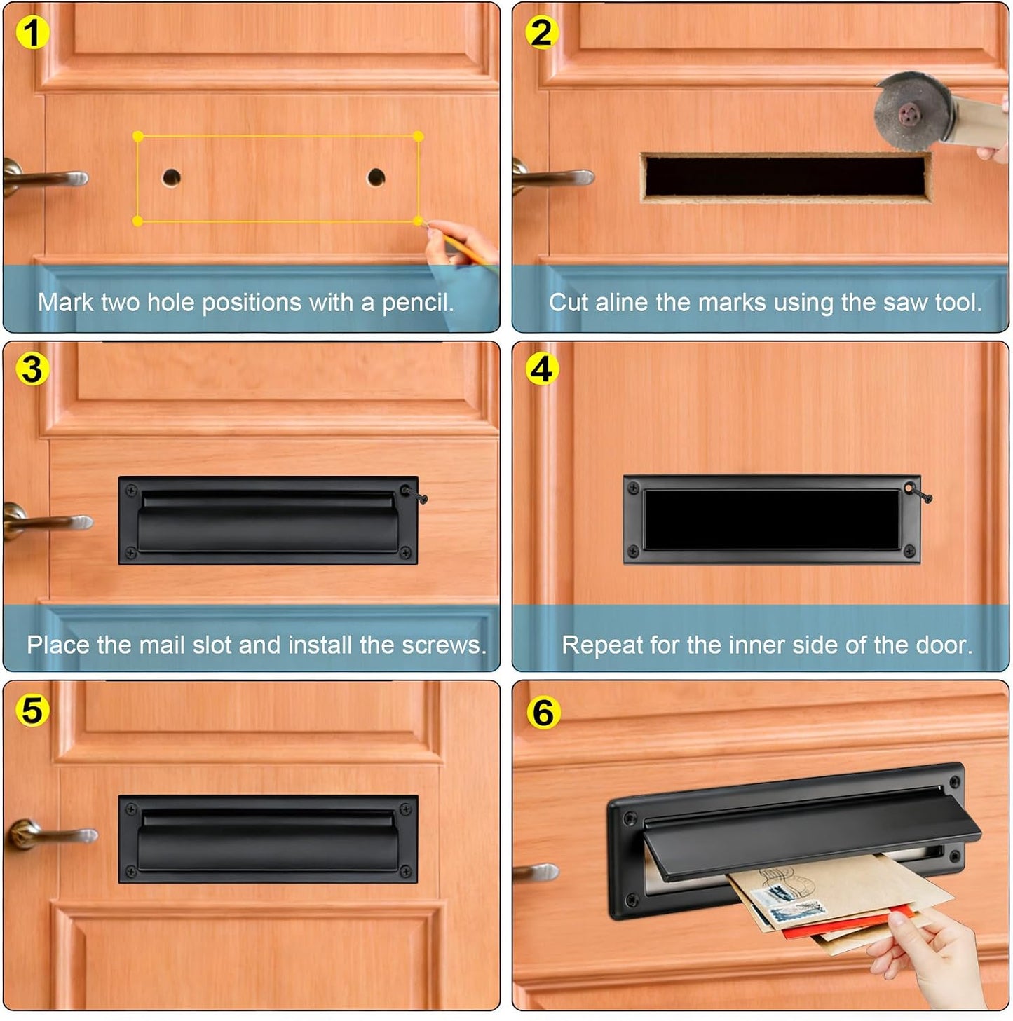 13-Inch Stainless Steel Mail Slot for Front Door – Includes Cover & Mounting Screws, Black (13" x 3.7"), 1 Pack