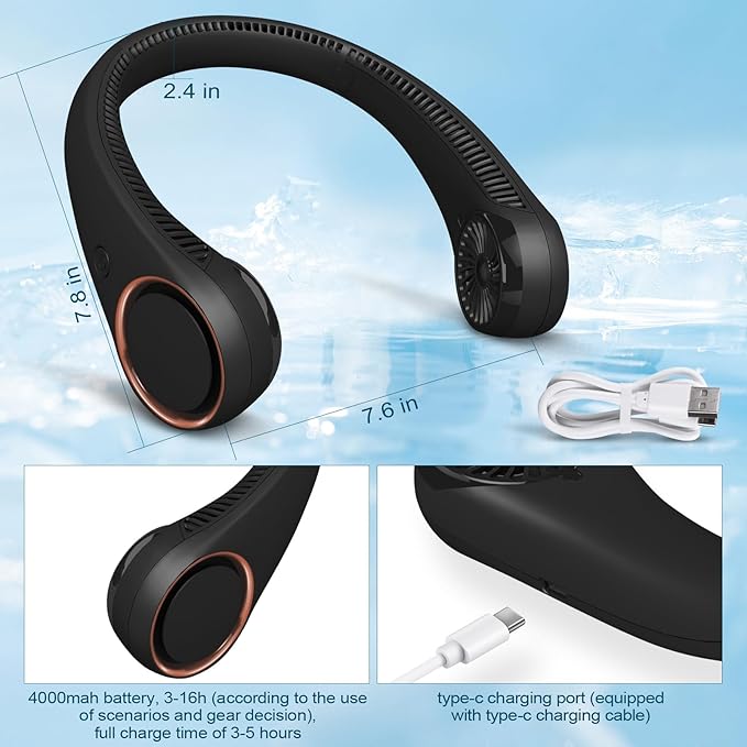 CIVPOWER Neck Fan: Portable Personal Neck Cooling Rechargeable Bladeless Fan - Image 4