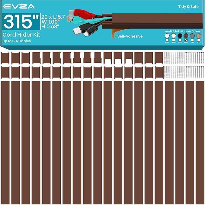 Brown Cable Cover Cord Concealer - 315in Wire Raceway by EVZA