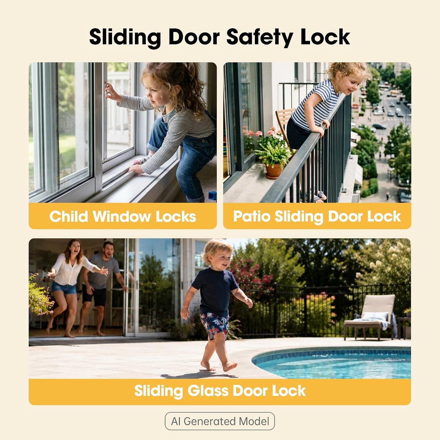 Sliding Glass Door Lock for Child: Patio Protect Toddlers(0-4) Adhesive | No Drill Adhesive 500Home Tested Glass Safety for Balcony & Sliding Door