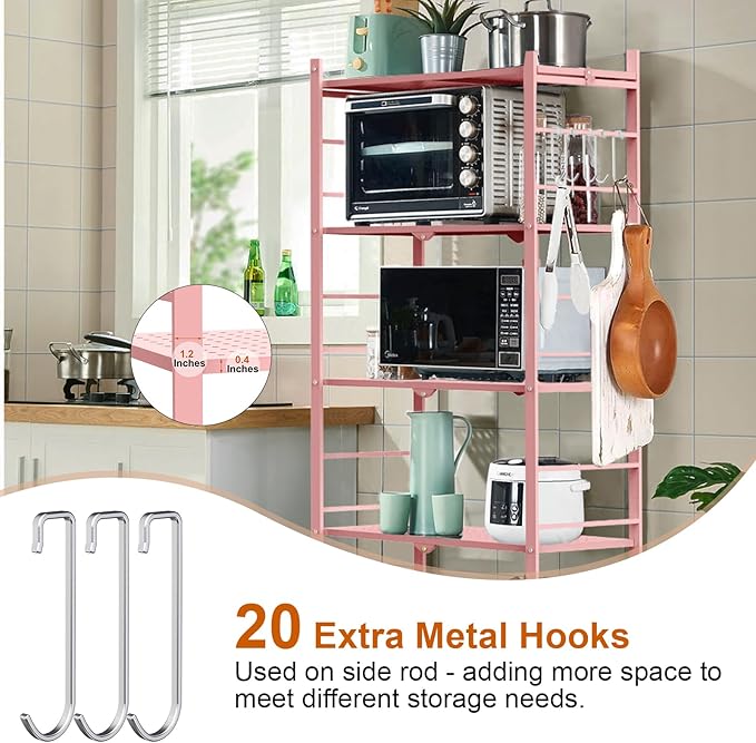 Storage Shelves with 20 Hooks, 5-Tier Foldable Shelves - Image 4